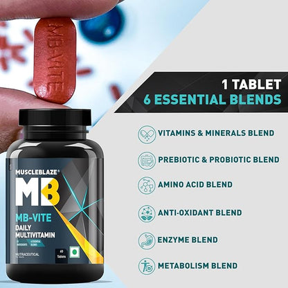 MuscleBlaze MB-VITE Daily Multivitamin, for Enhanced Energy, Stamina & Gut Health