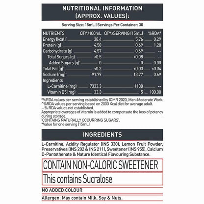 MuscleBlaze L-Carnitine Liquid for Fat Metabolism & Energy — 450ml