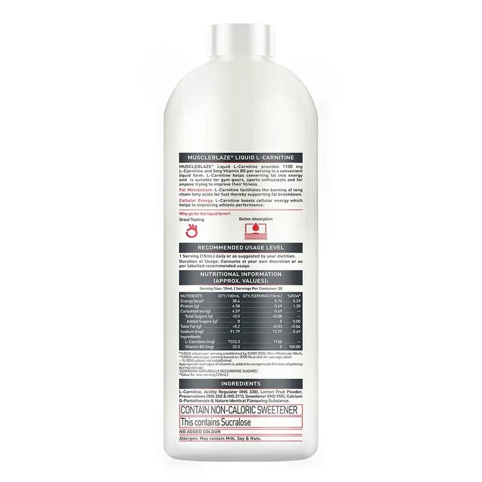 MuscleBlaze L-Carnitine Liquid for Fat Metabolism & Energy — 450ml